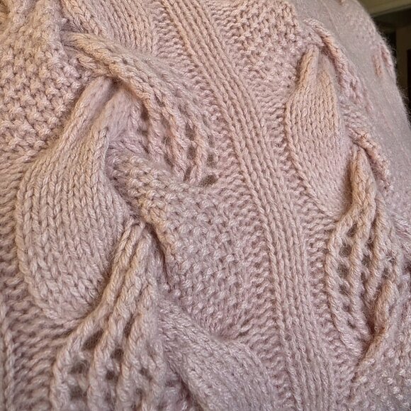 Neiman Marcus 100% Cashmere Sweater Large Pink Cable Knit Mock Neck Pullover - Picture 9 of 16